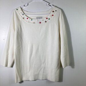 Womens Vintage White Stag Scoop Sweater 3/4 Sleeve Button Detail‎ Cream XL